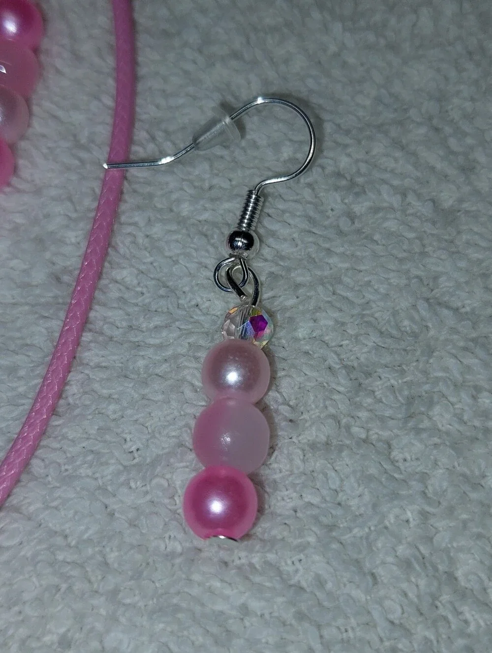 Pink Pearl Bead Bracelet, Necklace & Earring Set - Breast Cancer Ribbon Charm